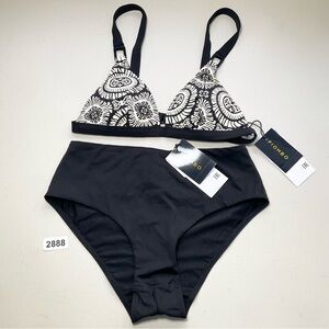 Piombo Bikini Set Small Black Geometric Print Women’s Beachwear 2 Piece New
